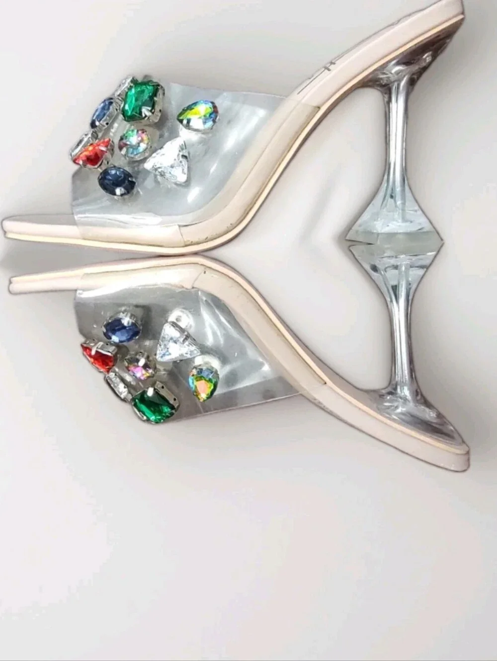 Nanette Lepore Beatrice Clear Multicolored Gem Embellished Mule Heels Sz 8